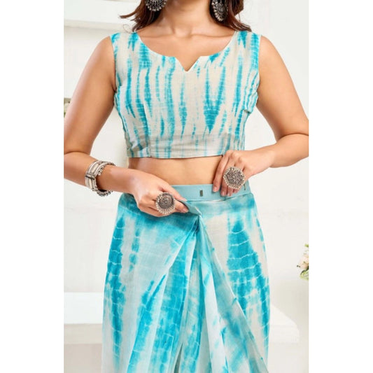 Generic Women's Faux Linen Abstract Print Ready to wear Saree With Unstitched Blouse 5.5Mtr (Multicolor)