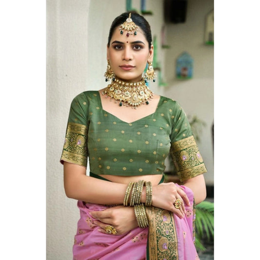 Generic Women's Silk Blend Booti Work Ready to wear Saree With Unstitched Blouse 5.5Mtr (LightPink)