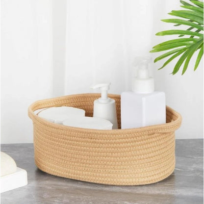 Generic Cotton 2 Pcs 10x7x4 Inch Oval Storage Basket For Clothes (Beige)
