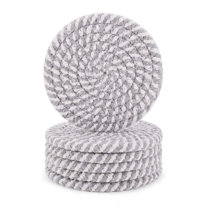 Generic Cotton Rope Drink Coasters 6 Pcs Set (Grey-White)