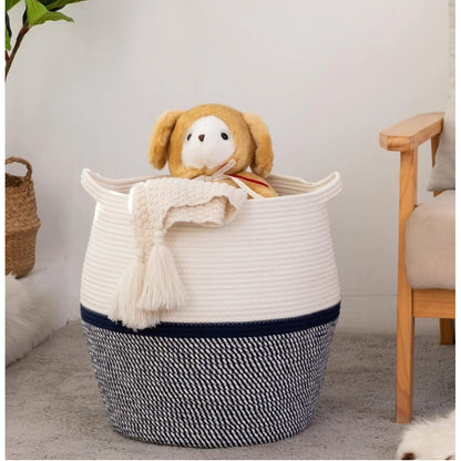 Generic Cotton Matka 14x12 Inch Storage Basket For Clothes With Out Lid (Gray-White)