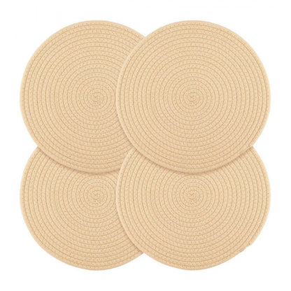 Generic Cotton Dining Table Round Placemat Mats Set of 4 (Cream)