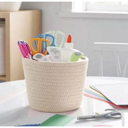 Generic Cotton Pack Of_2 White Pen Holder Storage Basket For Clothes (White)