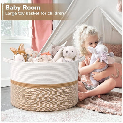 Generic Cotton Dori 16x14 Inch Storage Basket For Clothes With Out Lid (White-Beige-White)