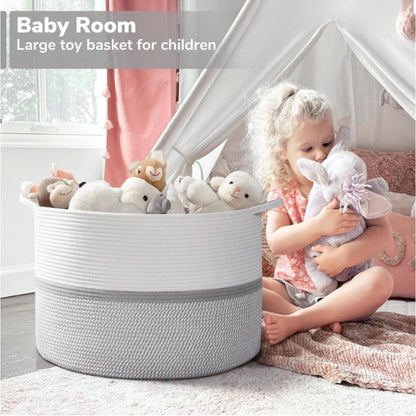 Generic Cotton Dori 16x14 Inch Storage Basket For Clothes With Out Lid (White-Gray-White)