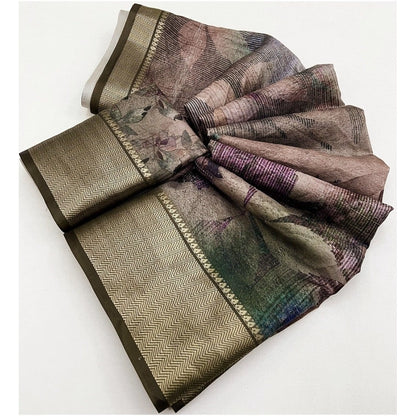 Generic Women's Cotton Silk Printed Saree With Unstitched Blouse 5.5Mtr (Multicolor)