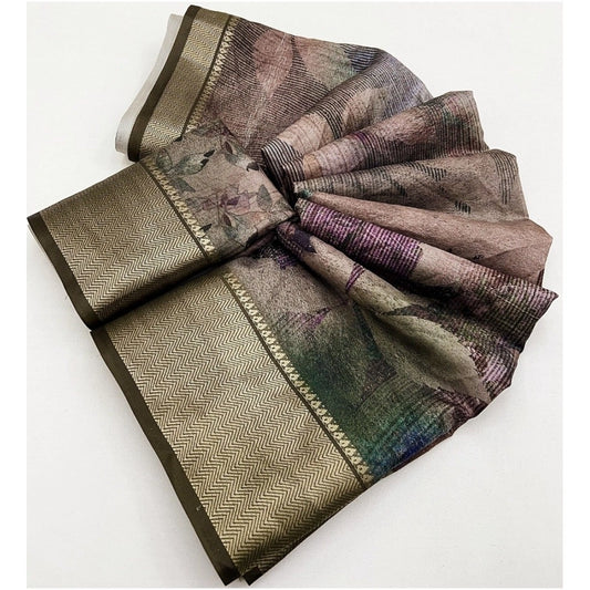 Generic Women's Cotton Silk Printed Saree With Unstitched Blouse 5.5Mtr (Multicolor)