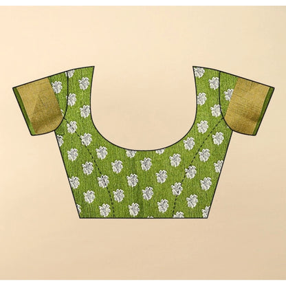 Generic Women's Cotton Blend Printed Saree With Unstitched Blouse 5.5Mtr (Mehandi)
