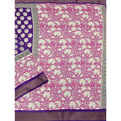 Generic Women's Cotton Blend Printed Saree With Unstitched Blouse 5.5Mtr (Purple)