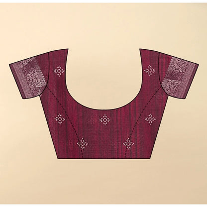 Generic Women's Cotton Blend Printed Saree With Unstitched Blouse 5.5Mtr (Wine)