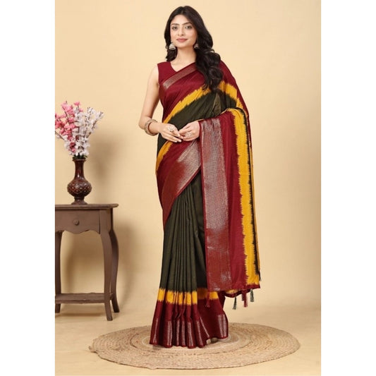 Generic Women's Cotton Silk Solid Saree With Unstitched Blouse 5.5Mtr (Multicolor)