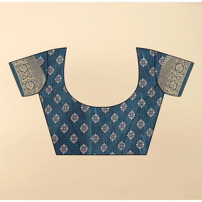 Generic Women's Cotton Silk Floral Printed Saree With Unstitched Blouse 5.5Mtr (Blue)