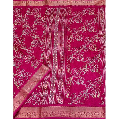 Generic Women's Cotton Silk Floral Printed Saree With Unstitched Blouse 5.5Mtr (Pink)