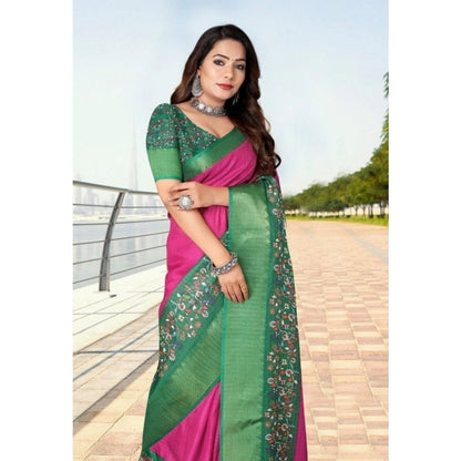 Generic Women's Cotton Silk Printed Saree With Unstitched Blouse 5.5Mtr (Multicolor)