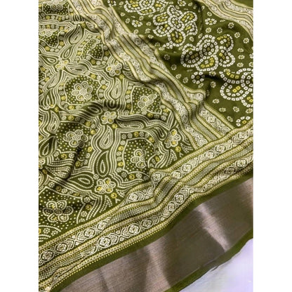 Generic Women's Cotton Silk Printed Saree With Unstitched Blouse 5.5Mtr (Green)