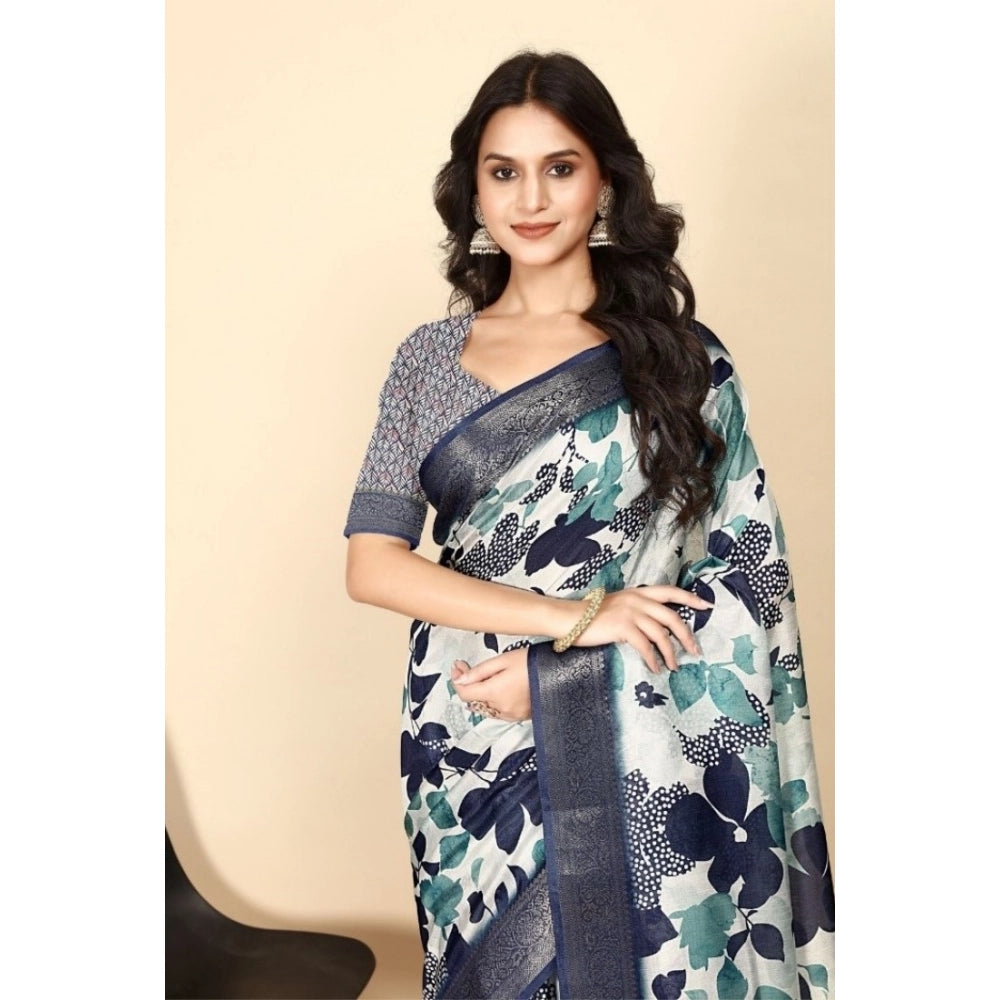 Generic Women's Cotton Silk Floral Printed Saree With Unstitched Blouse 5.5Mtr (Multicolor)