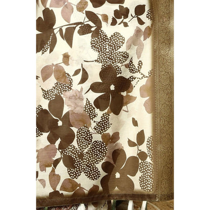 Generic Women's Cotton Silk Floral Printed Saree With Unstitched Blouse 5.5Mtr (Multicolor)