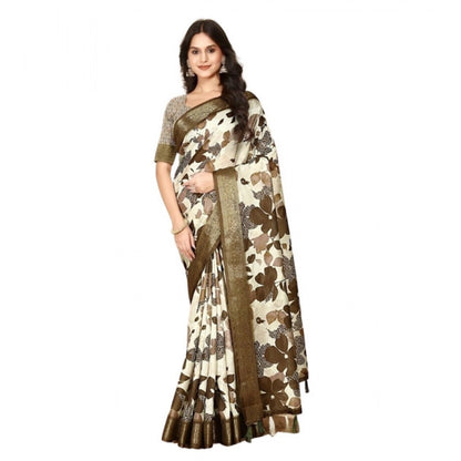 Generic Women's Cotton Silk Floral Printed Saree With Unstitched Blouse 5.5Mtr (Multicolor)