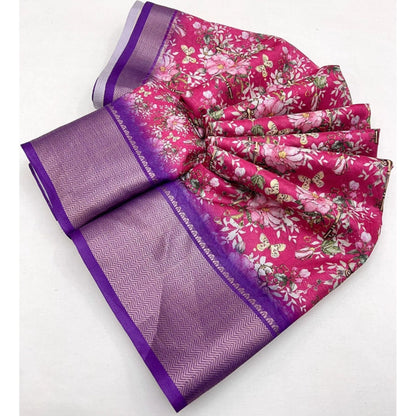 Generic Women's Cotton Silk Floral Printed Saree With Unstitched Blouse 5.5Mtr (Pink)