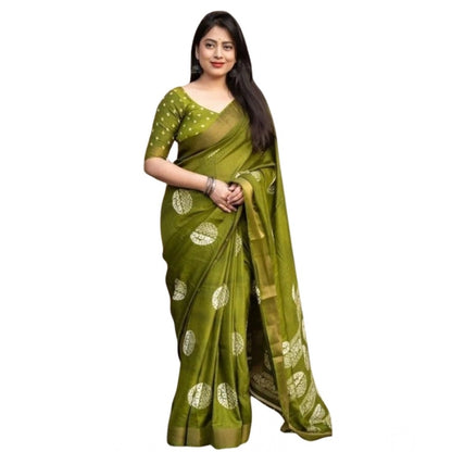 Generic Women's Cotton Silk Printed Saree With Unstitched Blouse 5.5Mtr (Green)