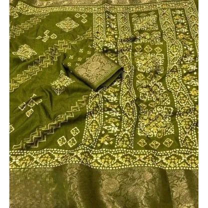 Generic Women's Cotton Silk Printed Saree With Unstitched Blouse 5.5Mtr (Green)