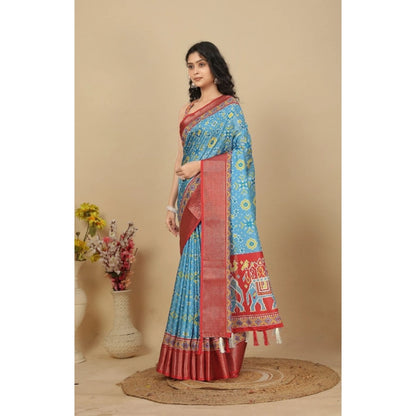 Generic Women's Cotton Silk Printed Saree With Unstitched Blouse 5.5Mtr (Rama)