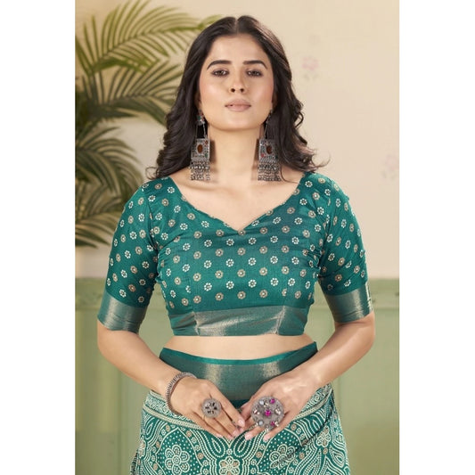 Generic Women's Cotton Silk Floral Printed Saree With Unstitched Blouse 5.5Mtr (Teal)