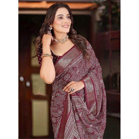 Generic Women's Cotton Silk Floral Printed Saree With Unstitched Blouse 5.5Mtr (Maroon)