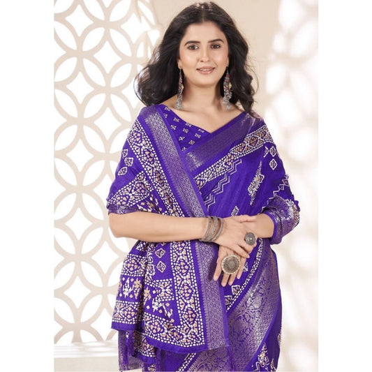 Generic Women's Cotton Silk Printed Saree With Unstitched Blouse 5.5Mtr (Royal Blue)
