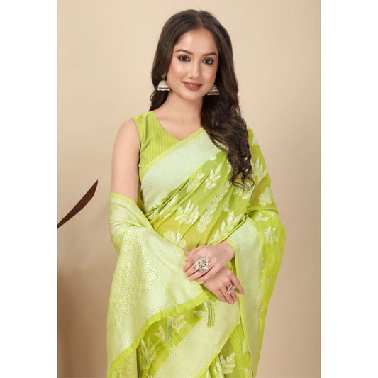 Generic Women's Art Silk Jacquard Printed Saree With Unstitched Blouse 5.5Mtr (Light Green)
