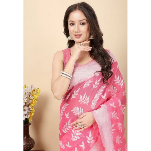 Generic Women's Art Silk Jacquard Printed Saree With Unstitched Blouse 5.5Mtr (Pink)