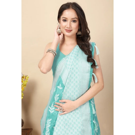 Generic Women's Art Silk Jacquard Printed Saree With Unstitched Blouse 5.5Mtr (Sky Blue)