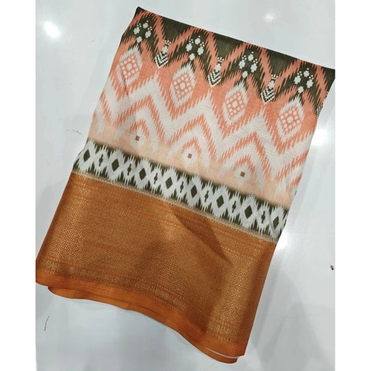 Generic Women's Cotton Silk Printed Saree With Unstitched Blouse 5.5Mtr (Multicolor)