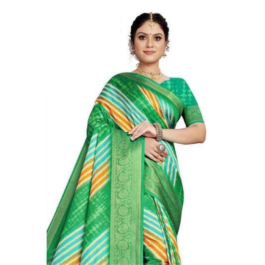 Generic Women's Cotton Silk Striped  Saree With Unstitched Blouse 5.5Mtr (Green)