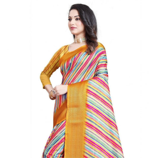 Generic Women's Cotton Silk Striped  Saree With Unstitched Blouse 5.5Mtr (Multicolor)