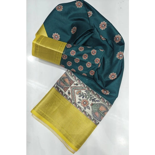 Generic Women's Cotton Silk Printed Saree With Unstitched Blouse 5.5Mtr (Green)