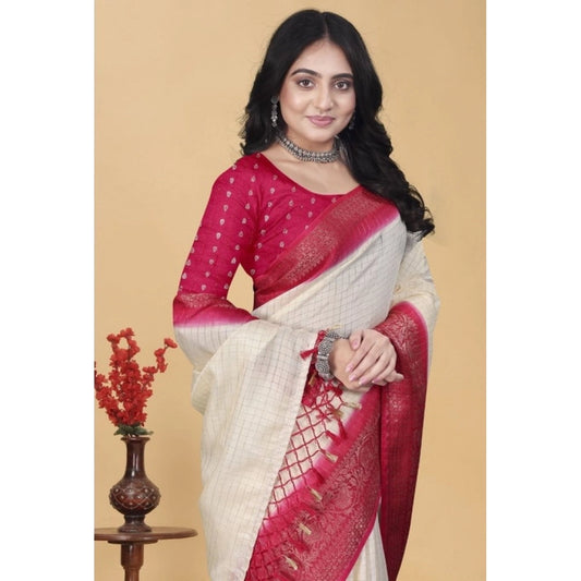 Generic Women's Cotton Blend Checkered Saree With Unstitched Blouse 5.5Mtr (Multicolor)