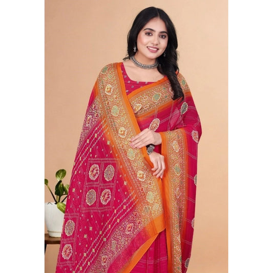 Generic Women's Art Silk Printed Saree With Unstitched Blouse 5.5Mtr (Pink)