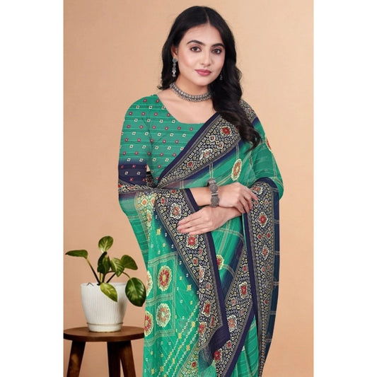 Generic Women's Art Silk Printed Saree With Unstitched Blouse 5.5Mtr (Green)