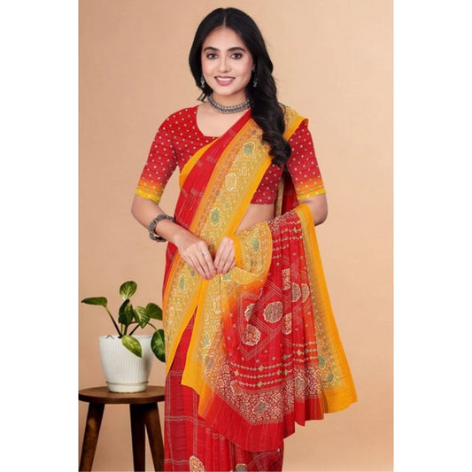 Generic Women's Art Silk Printed Saree With Unstitched Blouse 5.5Mtr (Red)