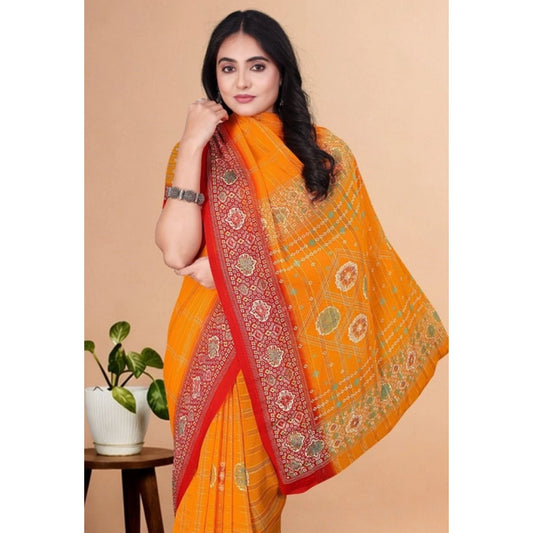 Generic Women's Art Silk Printed Saree With Unstitched Blouse 5.5Mtr (Yellow)