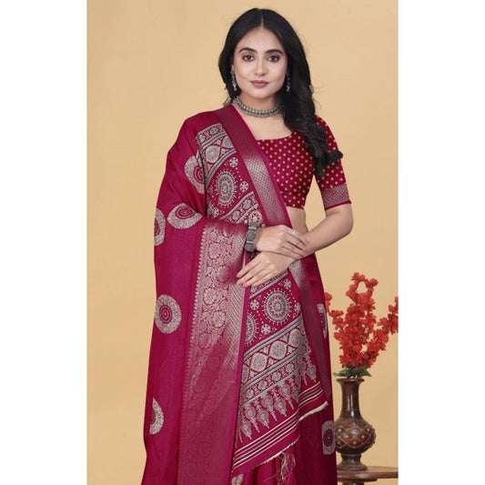 Generic Women's Art Silk Printed Saree With Unstitched Blouse 5.5Mtr (Pink)