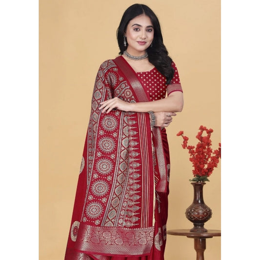 Generic Women's Art Silk Printed Saree With Unstitched Blouse 5.5Mtr (Red)