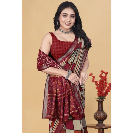 Generic Women's Dupion Silk Block Printed Saree With Unstitched Blouse 5.5Mtr (Multicolor)