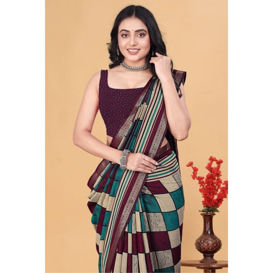 Generic Women's Dupion Silk Block Printed Saree With Unstitched Blouse 5.5Mtr (Multicolor)